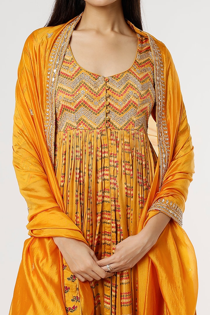 Mustard Printed Wedding Lehenga Set by Punit Balana at Pernia's Pop Up Shop