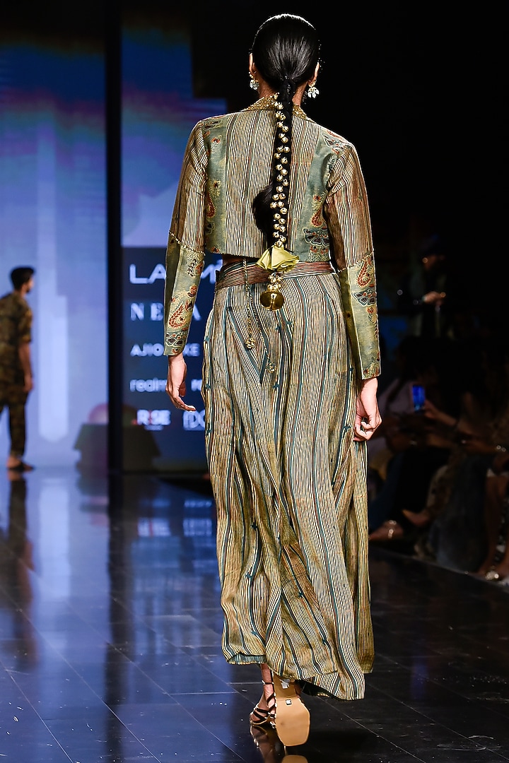 Deep Yellowish-Green Embroidered Short Jacket Set by Punit Balana at Pernia's Pop Up Shop
