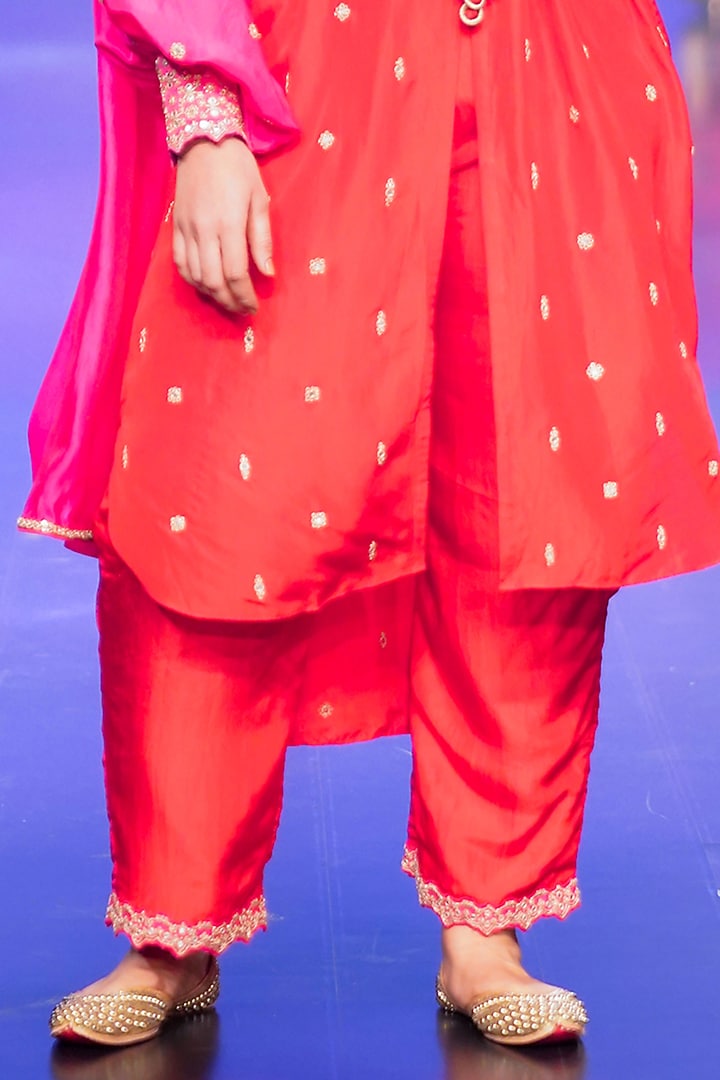 Red & Pink Silk Embroidered Tunic Set by Punit Balana at Pernia's Pop Up Shop