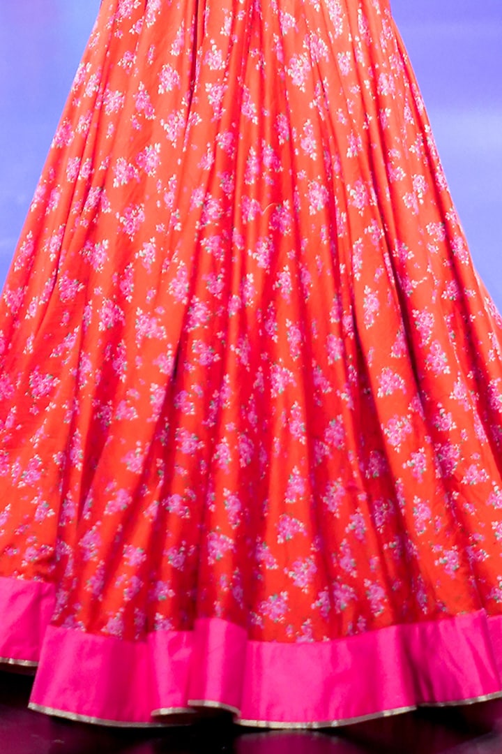 Red Silk Chanderi Printed & Embroidered Skirt Set by Punit Balana at Pernia's Pop Up Shop