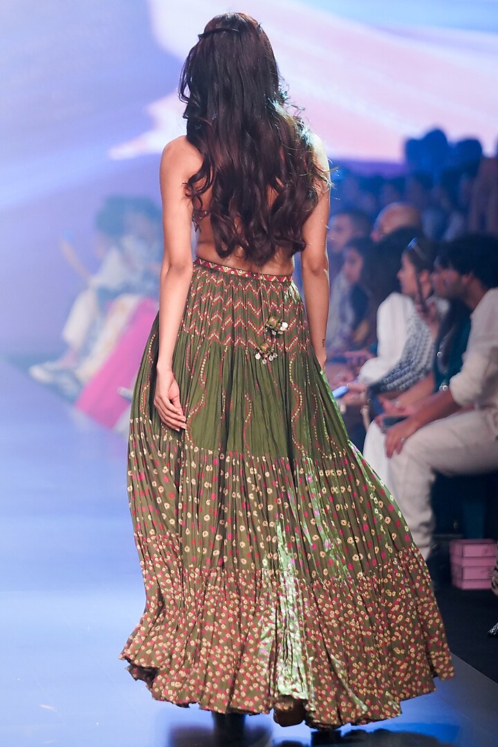 Green Satin Silk Printed & Embroidered Maxi Cocktail Dress by Punit Balana at Pernia's Pop Up Shop