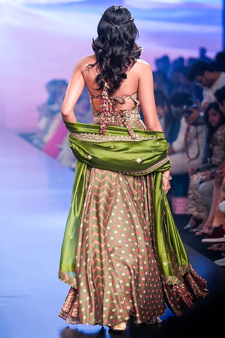 Green Chanderi Silk Printed Wedding Lehenga Set by Punit Balana at Pernia's Pop Up Shop