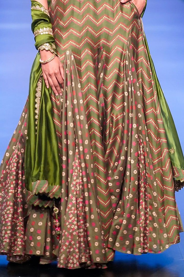 Green Chanderi Silk Printed Wedding Lehenga Set by Punit Balana at Pernia's Pop Up Shop