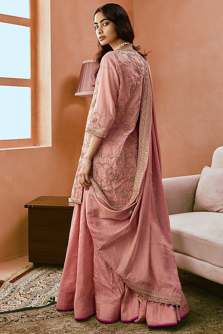 Dusty Pink Banarasi Tissue Silk Bridal Sharara Set by Punit Balana at Pernia's Pop Up Shop