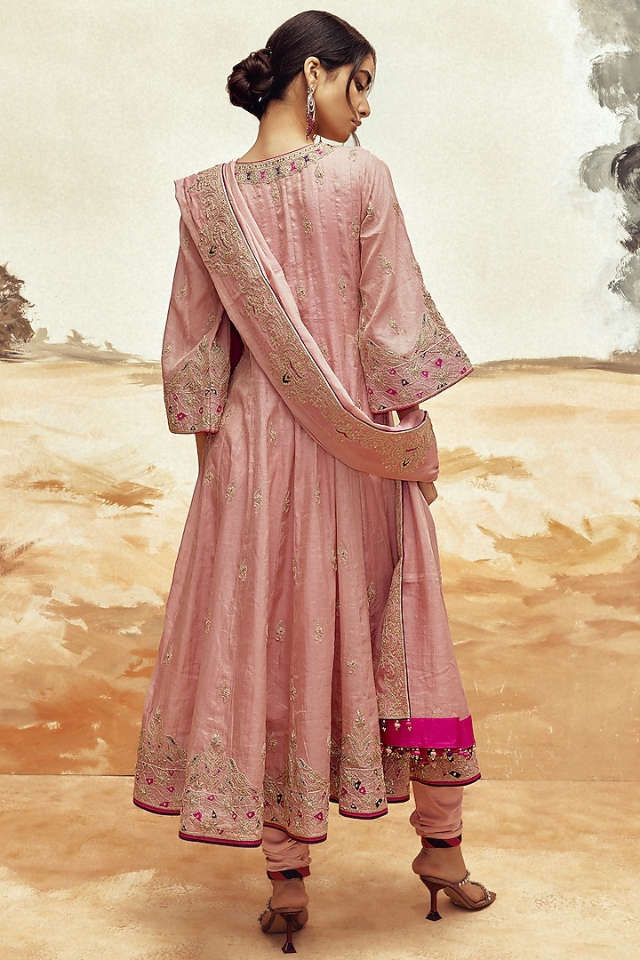 Dusty Pink Banarasi Tissue Silk Marodi Embroidered Bridal Anarkali Set by Punit Balana at Pernia's Pop Up Shop