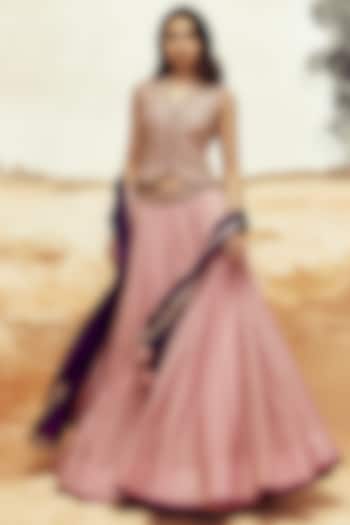Dusty Pink Banarasi Tissue Silk Wedding Lehenga Set by Punit Balana at Pernia's Pop Up Shop