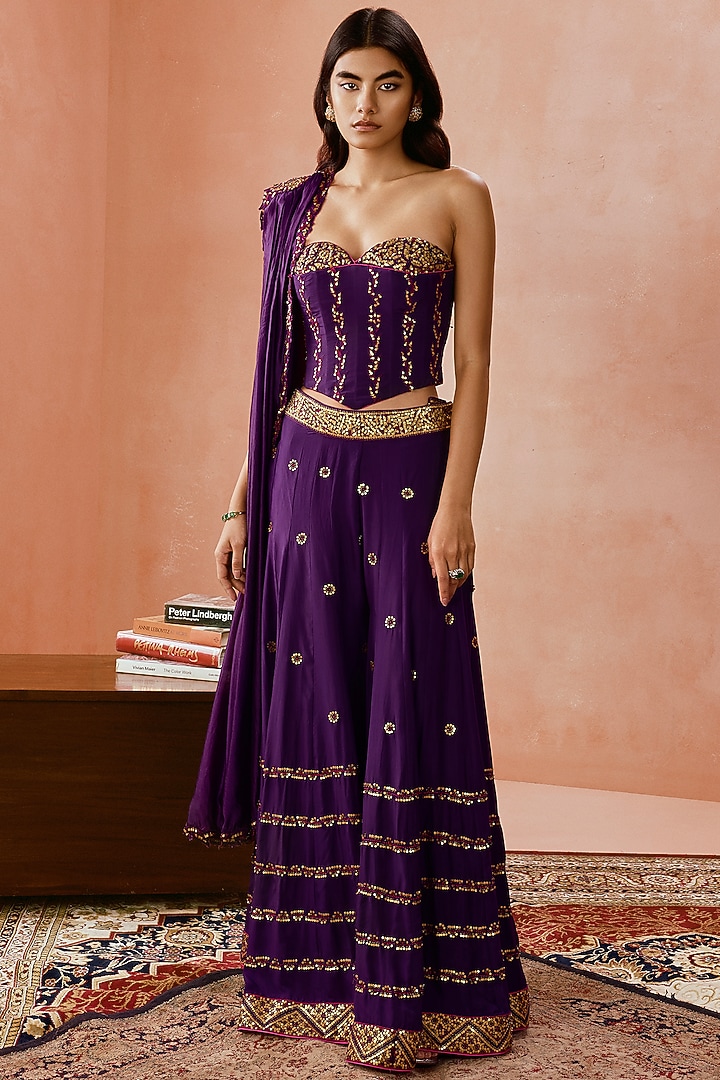 Baigani Silk Embroidered Bridal Sharara Set by Punit Balana at Pernia's Pop Up Shop