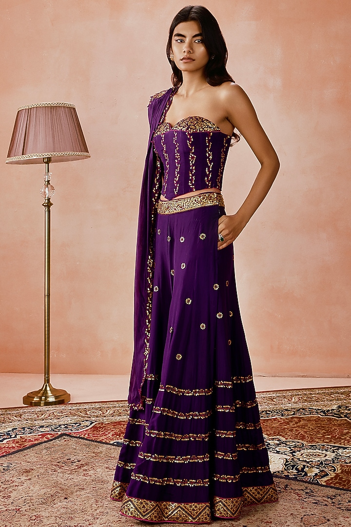 Baigani Silk Embroidered Bridal Sharara Set by Punit Balana at Pernia's Pop Up Shop