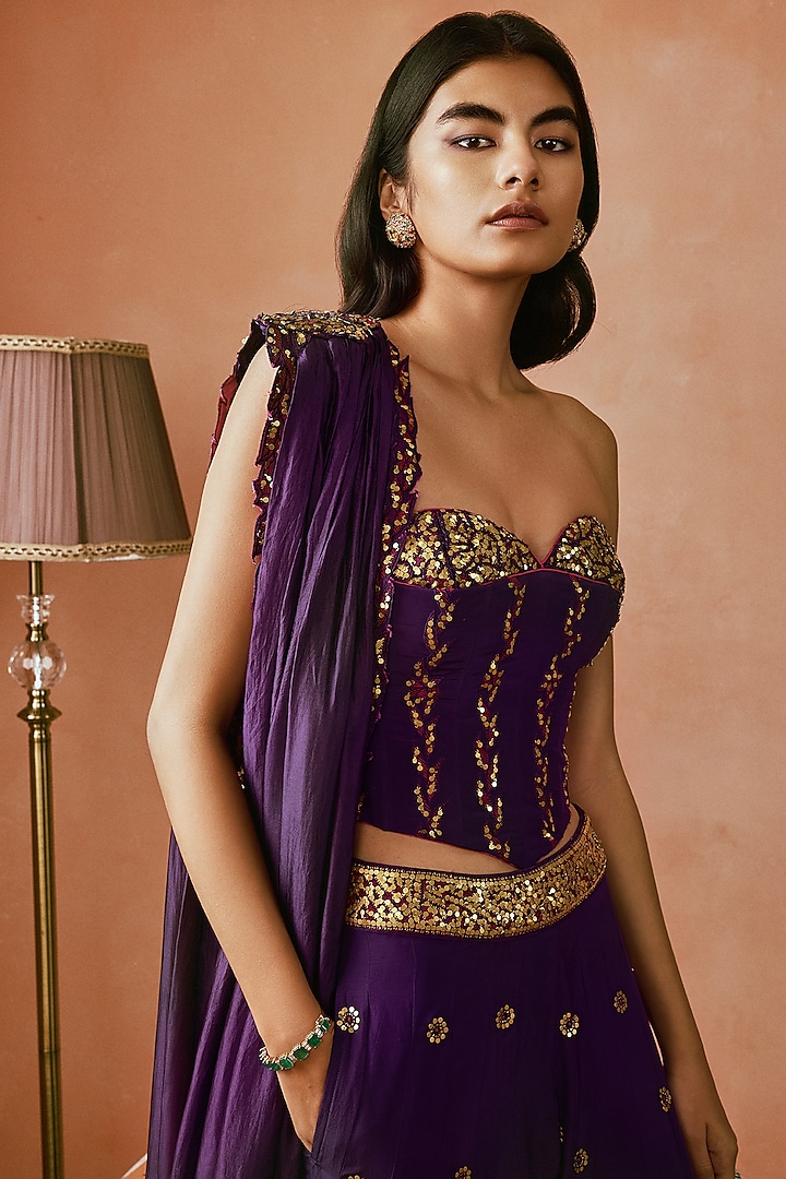 Baigani Silk Embroidered Bridal Sharara Set by Punit Balana at Pernia's Pop Up Shop