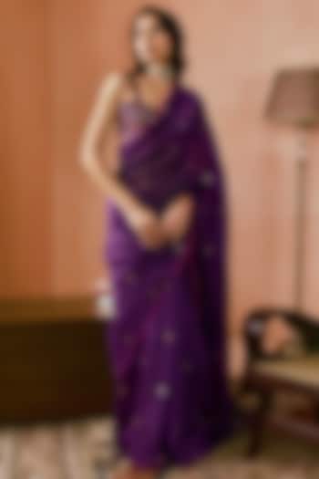 Baigani Silk Organza Embroidered Wedding Saree Set by Punit Balana at Pernia's Pop Up Shop