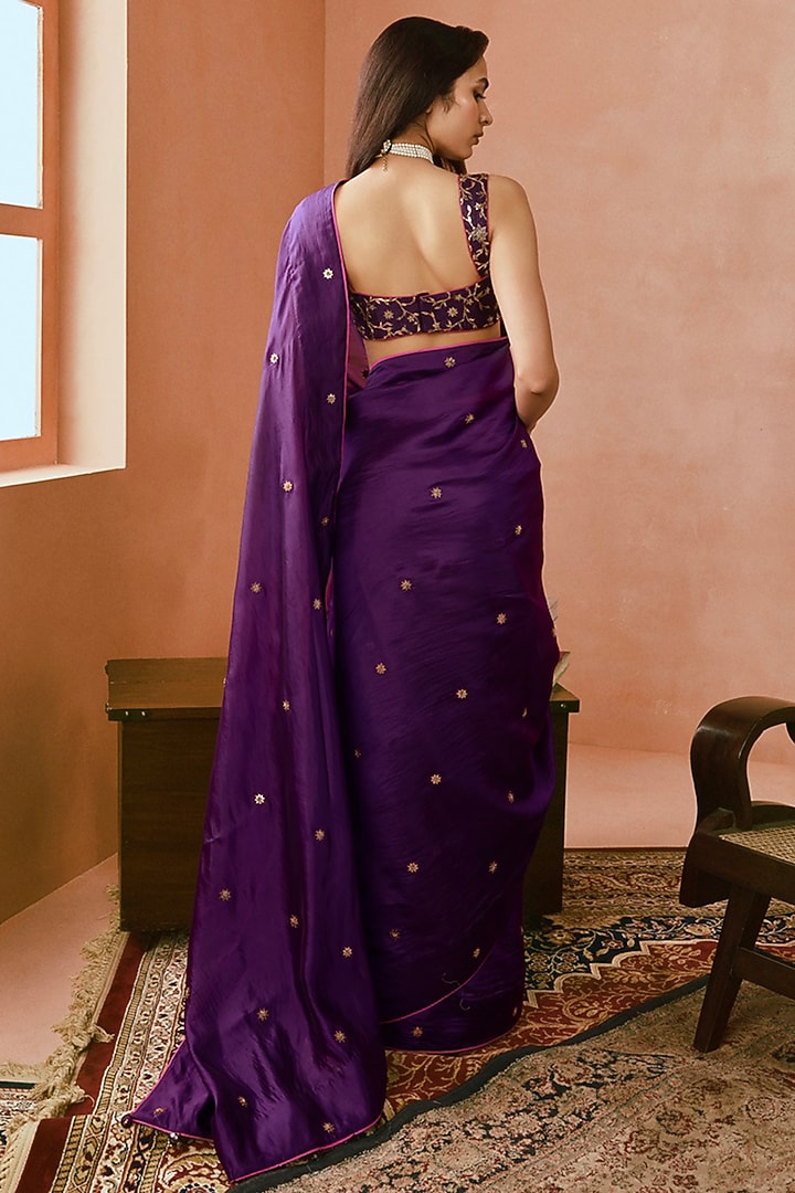 Baigani Silk Organza Embroidered Wedding Saree Set by Punit Balana at Pernia's Pop Up Shop