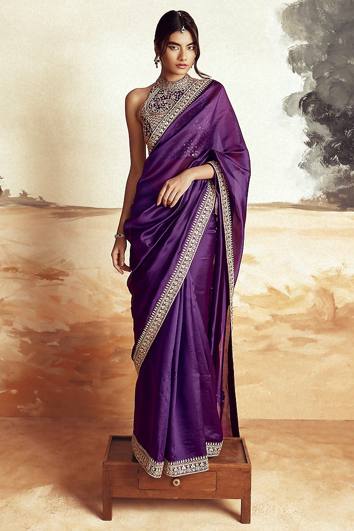 Baigani Silk Organza Embroidered Saree Set by Punit Balana at Pernia's Pop Up Shop