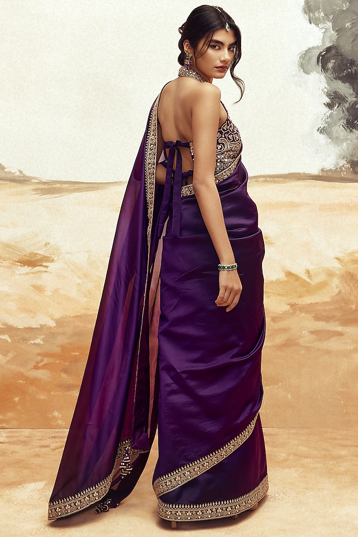 Baigani Silk Organza Embroidered Wedding Saree Set by Punit Balana at Pernia's Pop Up Shop