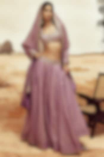 Lilac Banarasi Tissue Silk Mirror Work Wedding Lehenga Set by Punit Balana at Pernia's Pop Up Shop