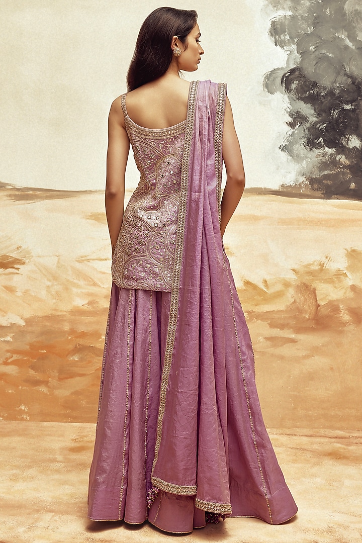 Lilac Banarasi Tissue Silk Bridal Sharara Set by Punit Balana at Pernia's Pop Up Shop