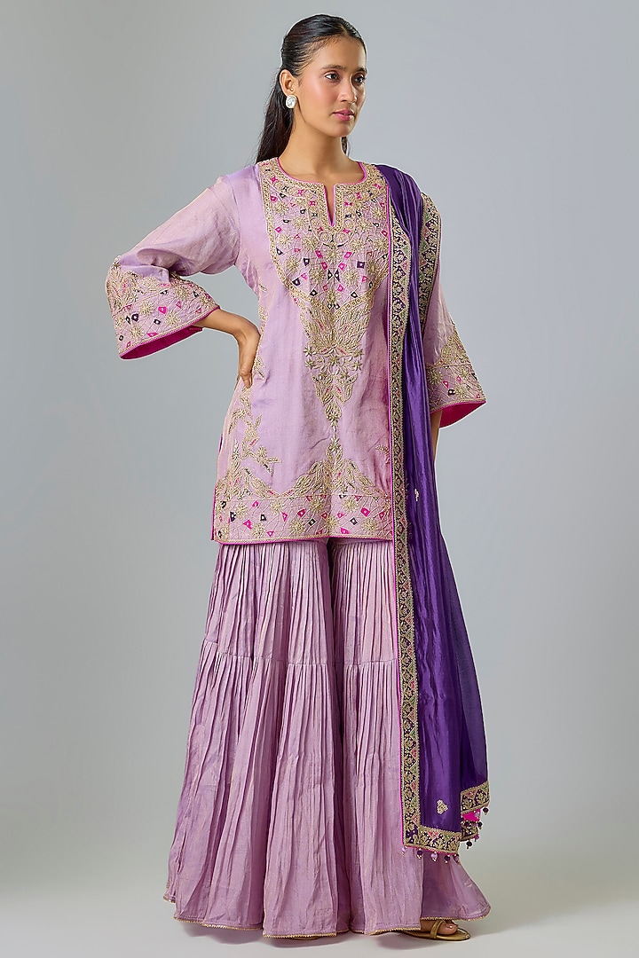 Lilac Banarasi Tissue Gharara Set by Punit Balana at Pernia's Pop Up Shop