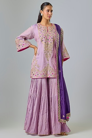 Lilac Banarasi Tissue Gharara Set by Punit Balana