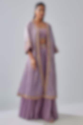 Lilac Banarasi Tissue Applique Embroidered Jacket Wedding Lehenga Set by Punit Balana at Pernia's Pop Up Shop