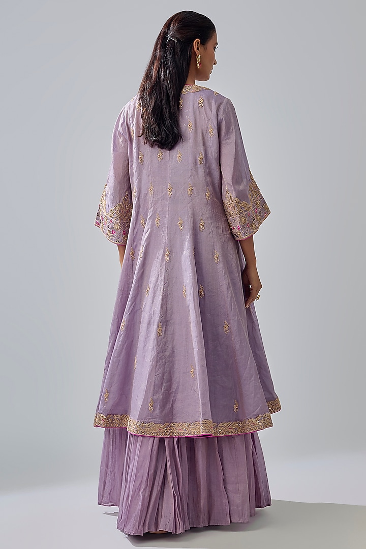 Lilac Banarasi Tissue Applique Embroidered Jacket Wedding Lehenga Set by Punit Balana at Pernia's Pop Up Shop