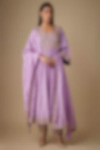 Lilac Silk Marodi Work Bridal Anarkali Set by Punit Balana at Pernia's Pop Up Shop
