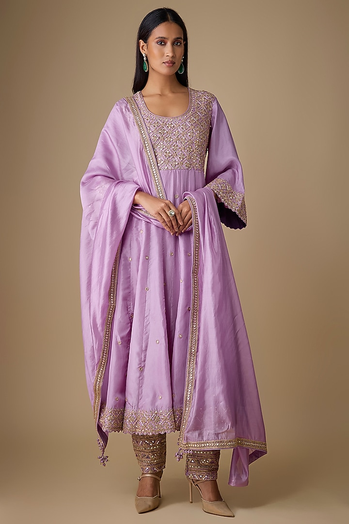 Lilac Silk Marodi Work Bridal Anarkali Set by Punit Balana at Pernia's Pop Up Shop