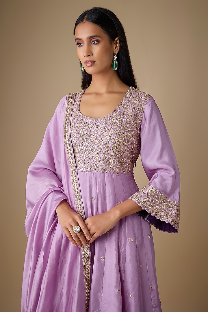 Lilac Silk Marodi Work Bridal Anarkali Set by Punit Balana at Pernia's Pop Up Shop