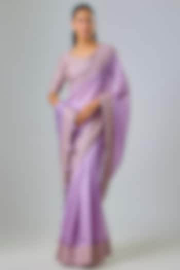 Lilac Silk Organza Marodi & Gota Embroidered Reception Saree Set by Punit Balana at Pernia's Pop Up Shop