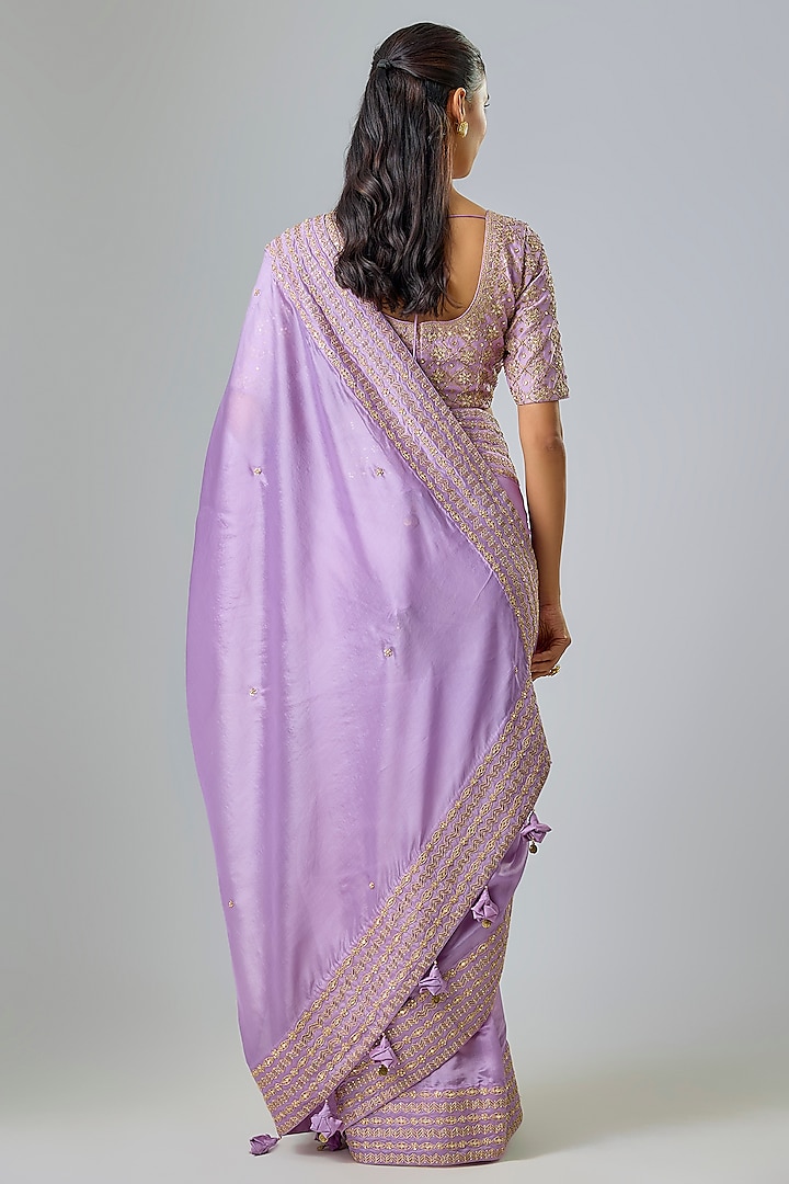 Lilac Silk Organza Marodi & Gota Embroidered Reception Saree Set by Punit Balana at Pernia's Pop Up Shop