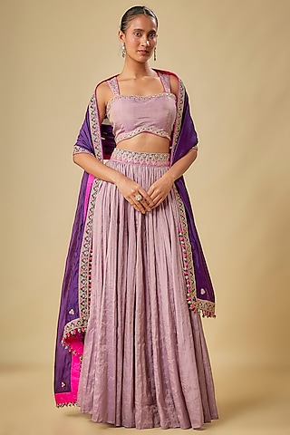 Lilac Banarasi Tissue Silk Skirt Set by Punit Balana
