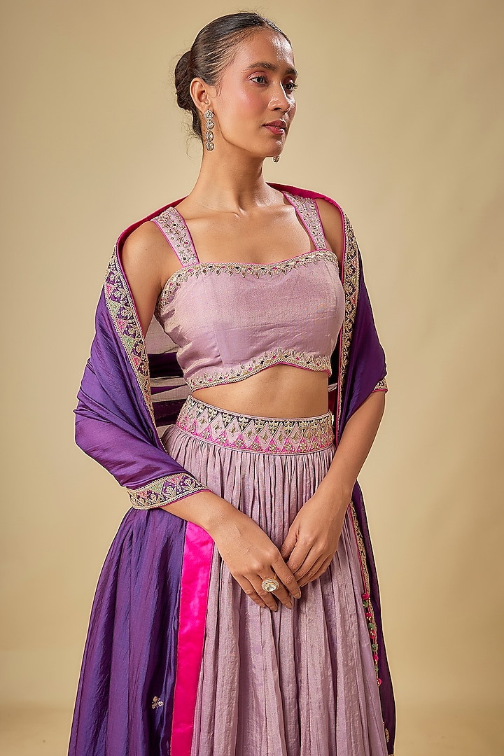 Lilac Banarasi Tissue Silk Skirt Set by Punit Balana at Pernia's Pop Up Shop
