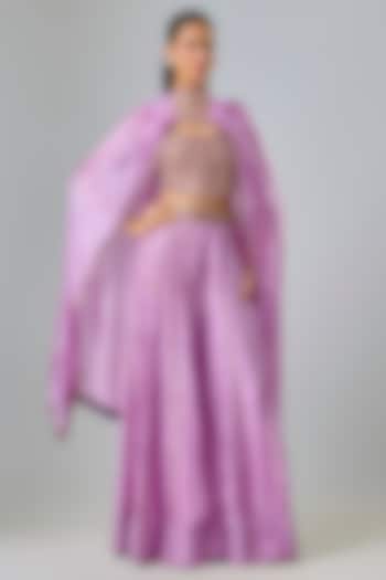 Lilac Silk Organza Resham Embroidered Cape Set by Punit Balana at Pernia's Pop Up Shop