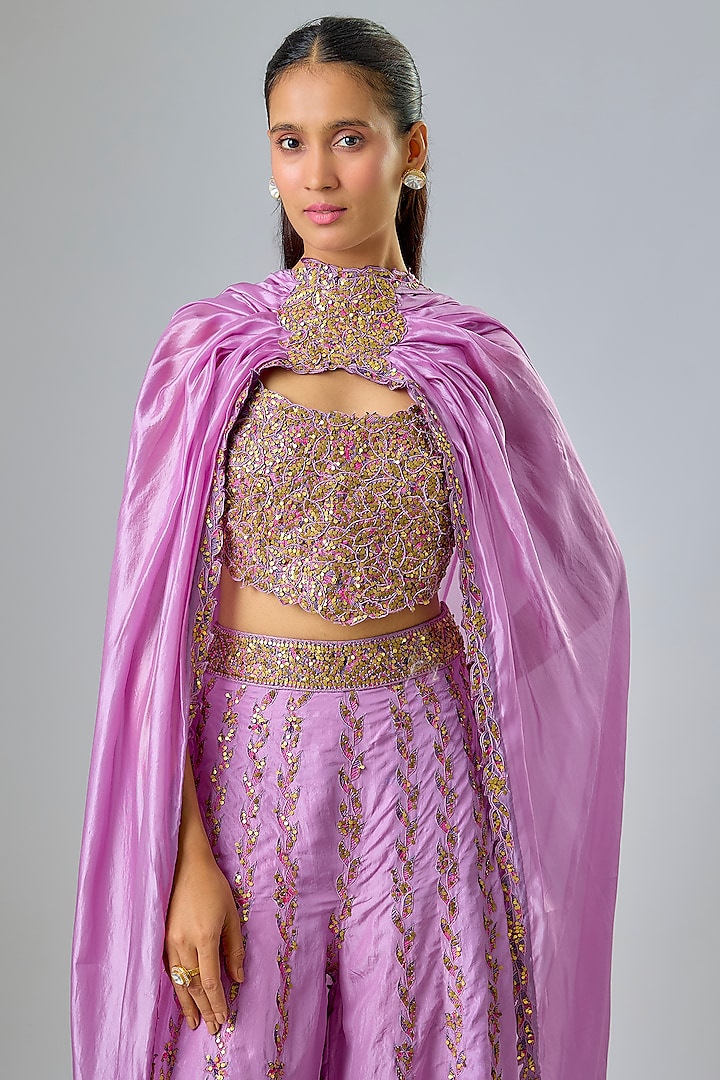 Lilac Silk Organza Resham Embroidered Cape Set by Punit Balana at Pernia's Pop Up Shop