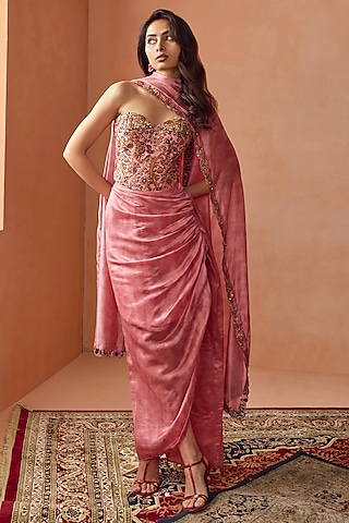 EXP - Anika - Handwoven Silk Cotton Saree - Dune Black + Crimson Pink