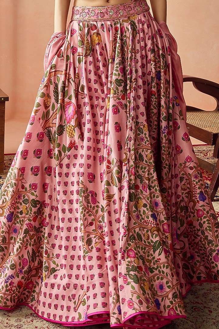 Dusky Pink Chanderi Silk Printed Wedding Lehenga Set by Punit Balana at Pernia's Pop Up Shop