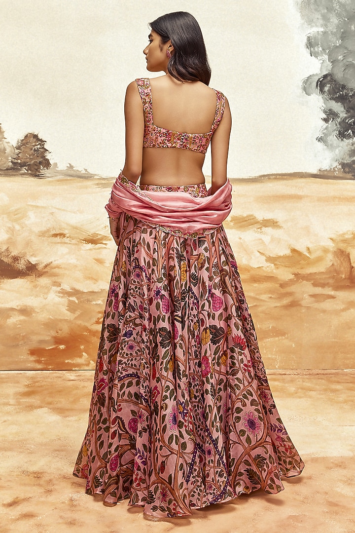 Dusky Pink Chanderi Silk Printed & Coin Work Wedding Lehenga Set by Punit Balana at Pernia's Pop Up Shop