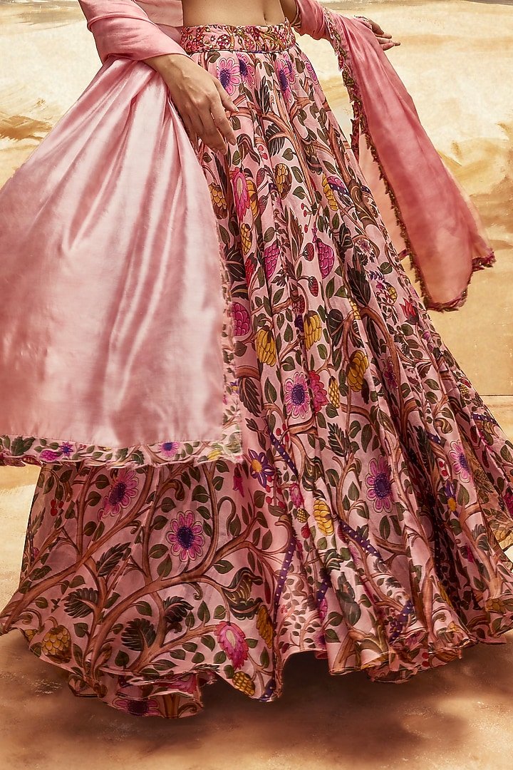 Dusky Pink Chanderi Silk Printed & Coin Work Wedding Lehenga Set by Punit Balana at Pernia's Pop Up Shop