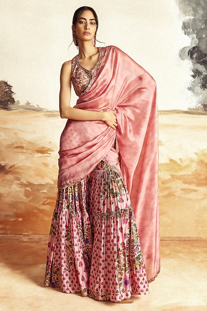 Dusky Pink Chanderi Silk Gharara Set by Punit Balana at Pernia's Pop Up Shop