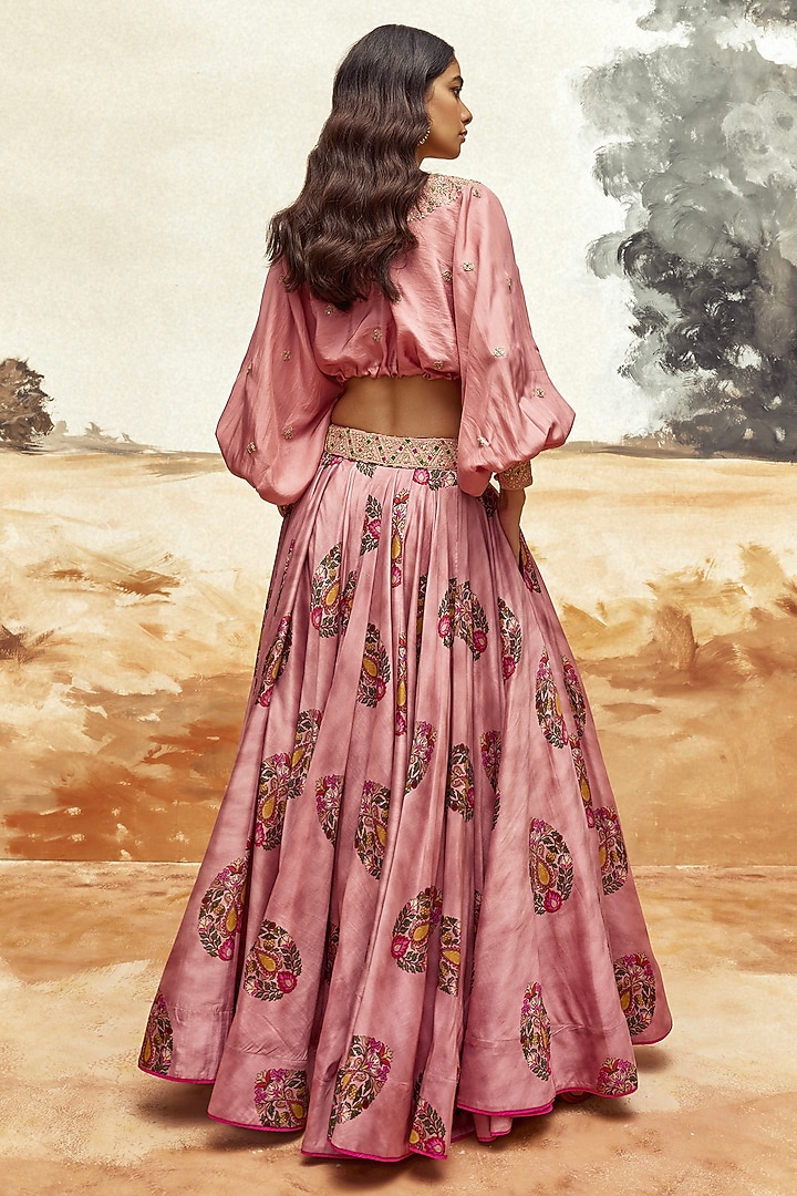 Dusky Pink Chanderi Silk Printed Wedding Lehenga Set by Punit Balana at Pernia's Pop Up Shop