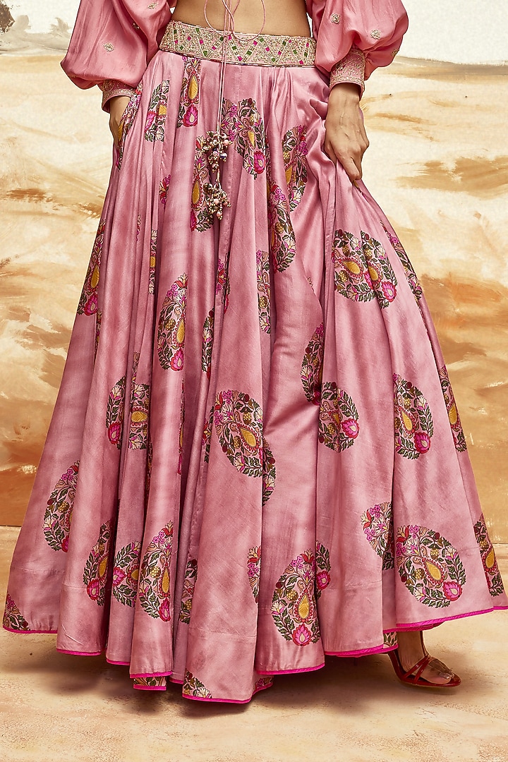 Dusky Pink Chanderi Silk Printed Wedding Lehenga Set by Punit Balana at Pernia's Pop Up Shop