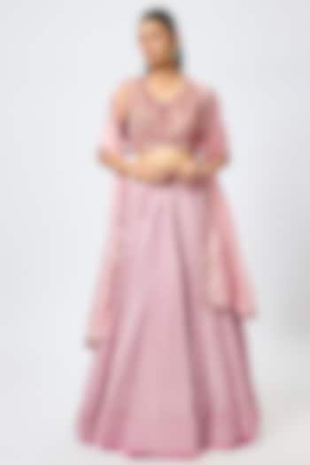 Dusky Pink Chanderi Silk Printed  dulhan bday 22 may Lehenga Set by Punit Balana at Pernia's Pop Up Shop