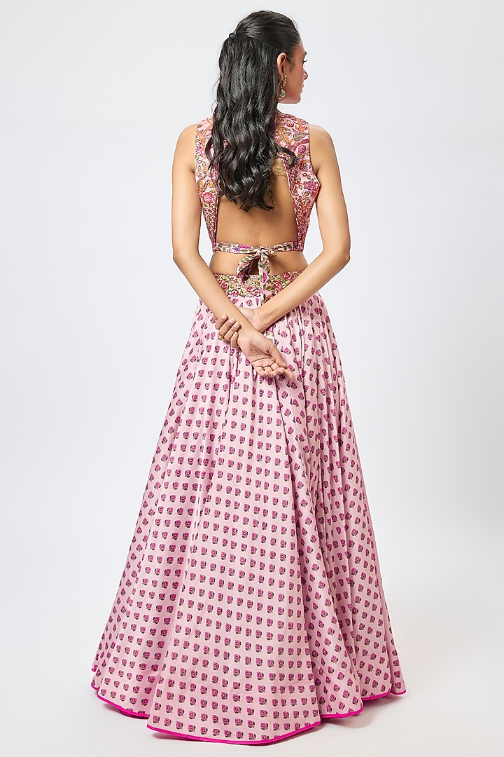 Dusky Pink Chanderi Silk Printed Wedding Lehenga Set by Punit Balana at Pernia's Pop Up Shop