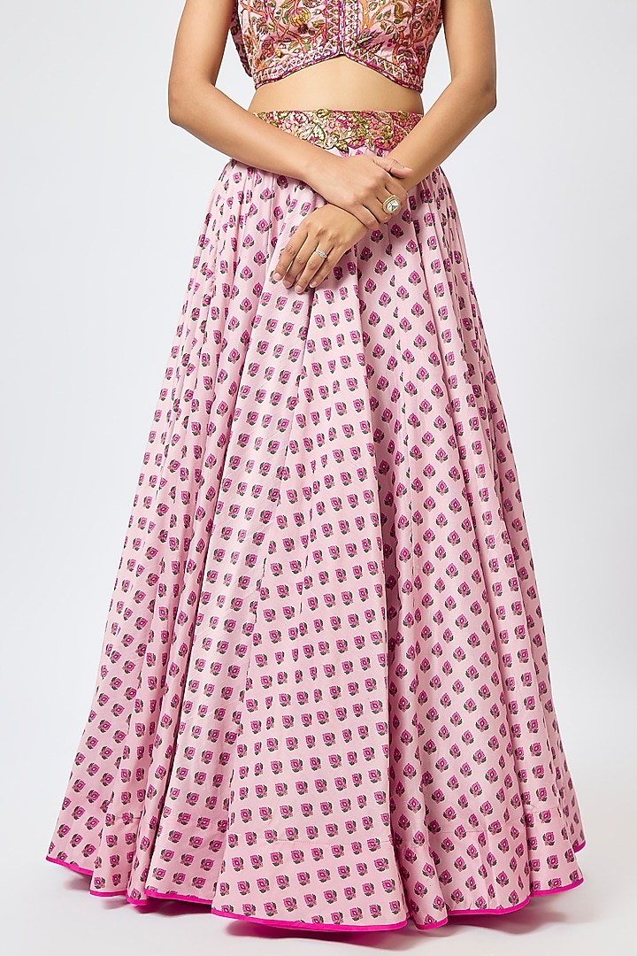 Dusky Pink Chanderi Silk Printed Wedding Lehenga Set by Punit Balana at Pernia's Pop Up Shop