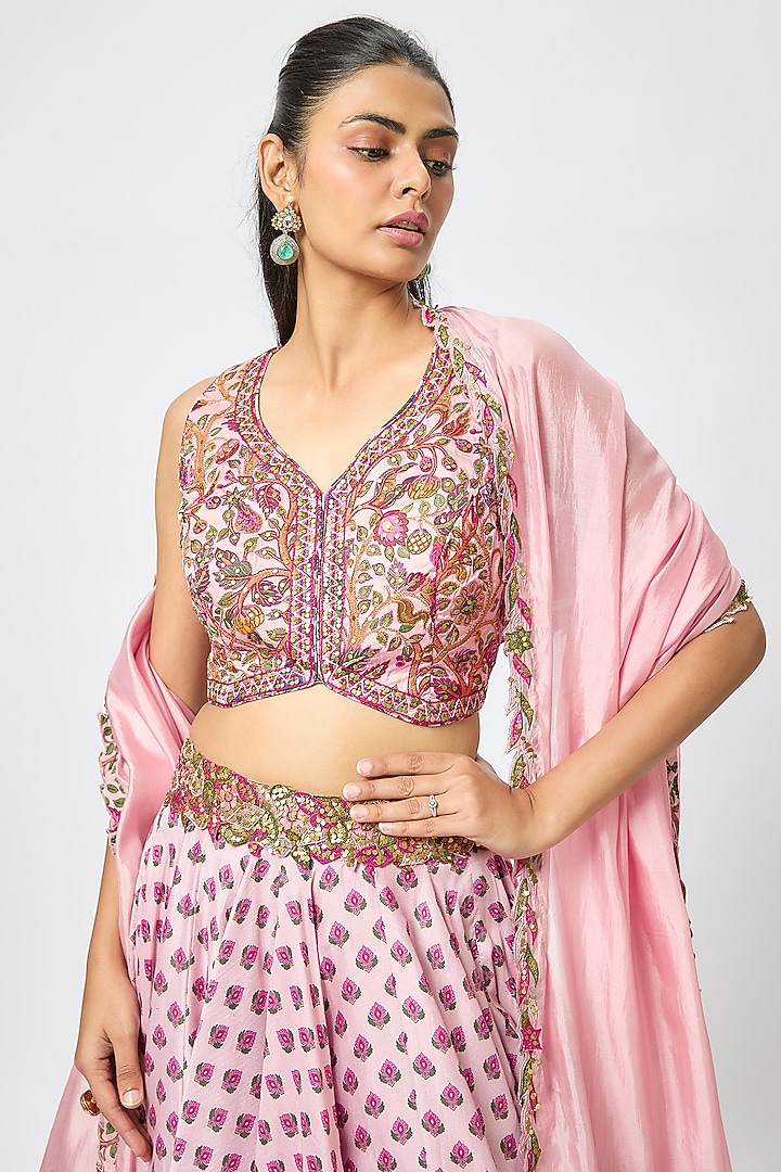 Dusky Pink Chanderi Silk Printed Wedding Lehenga Set by Punit Balana at Pernia's Pop Up Shop