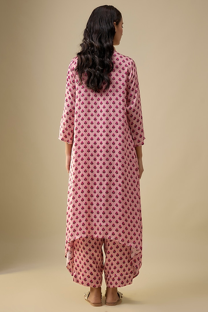 Dusky Pink Satin Silk Marodi Embellished Kaftan Kurta Set by Punit Balana at Pernia's Pop Up Shop