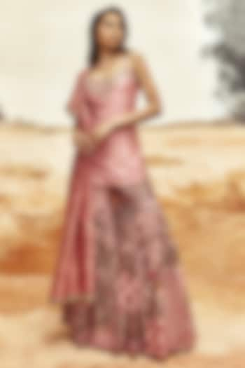 Dusky Pink Chanderi Silk Printed Gharara Set by Punit Balana at Pernia's Pop Up Shop