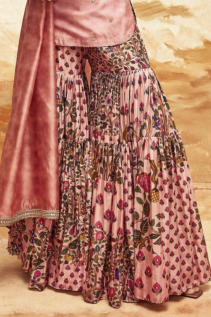 Dusky Pink Chanderi Silk Printed Gharara Set by Punit Balana at Pernia's Pop Up Shop