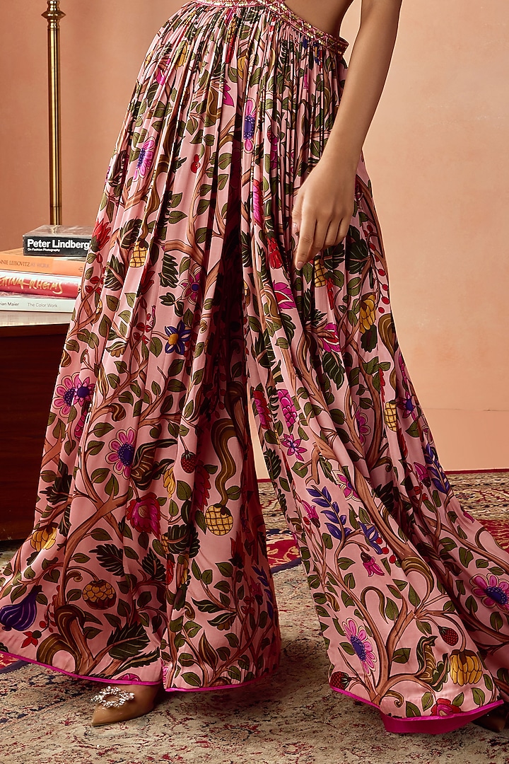 Dusky Pink Satin Silk Floral Printed Maxi Vacation Dress by Punit Balana at Pernia's Pop Up Shop