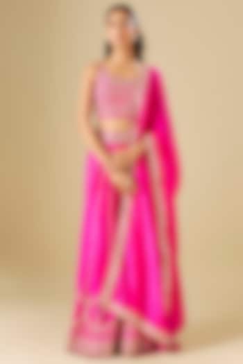 Gulabi Gulaal Silk Mirror Embroidered Bridal Sharara Set by Punit Balana at Pernia's Pop Up Shop