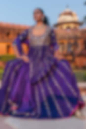 Baingani Purple Silk Chandi Tilla Work Bridal Anarkali Set by Punit Balana at Pernia's Pop Up Shop