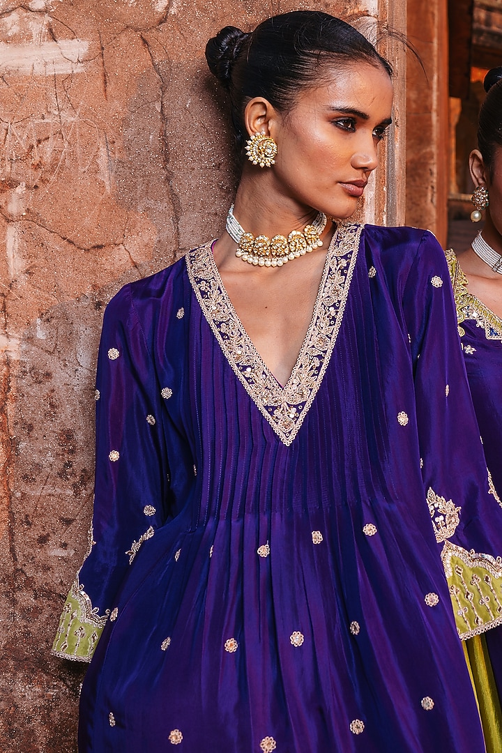 Baingani Purple Silk Marodi Work Choga Kurta Set by Punit Balana at Pernia's Pop Up Shop